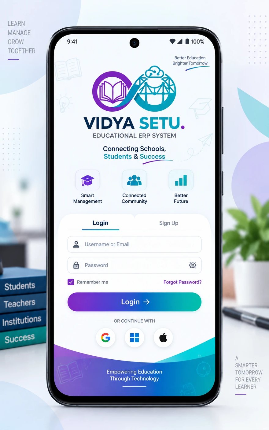The Kaksha360 Android app sign-in screen, showing Smart Management, Connected Community and Better Future